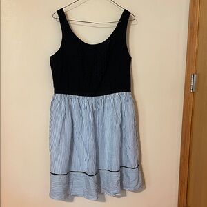 Ann Taylor Loft Blue White Striped Lace Sleeveless Eyelet Dress Size 12 Casual